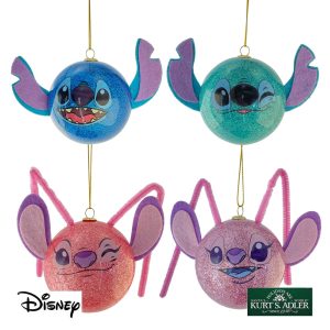 Box 4 Sfere in Plastica ø 8 cm - Lilo & Stitch Disney Kurt Adler