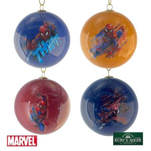 Box 4 Sfere in Plastica Spider Man Marvel® Kurt Adler – Ø 8 cm