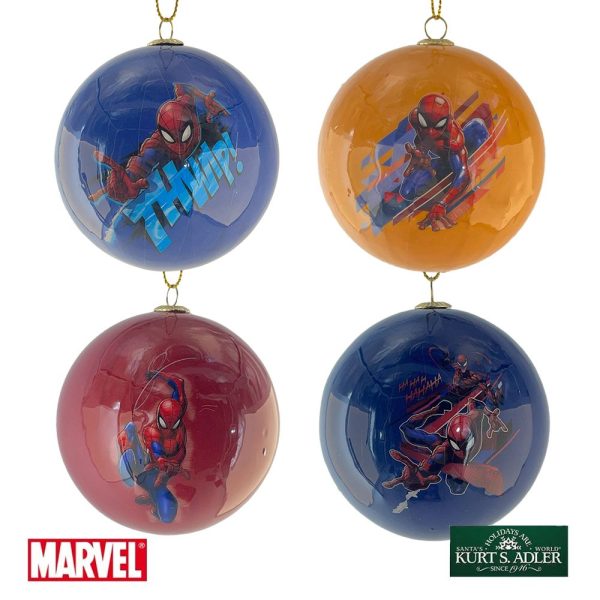 Box 4 Sfere in Plastica Spider Man Marvel® Kurt Adler – Ø 8 cm