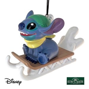 Stitch su Slittino Personaggio Disney© Stitch in Resina Kurt Adler - H 7 cm