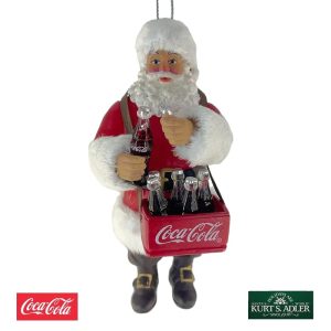 Babbo Natale con Cassa di Bottigliette Coca-Cola® e Apribottiglie in Plastica Kurt Adler - H 11 cm