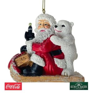Babbo Natale con Orsetto su Slittino Coca-Cola® in Resina Kurt Adler - H 7 cm