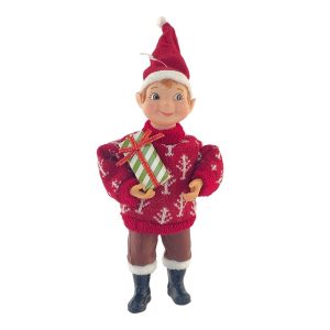Elfo con Pacco Regalo da Collezione - H 18 cm