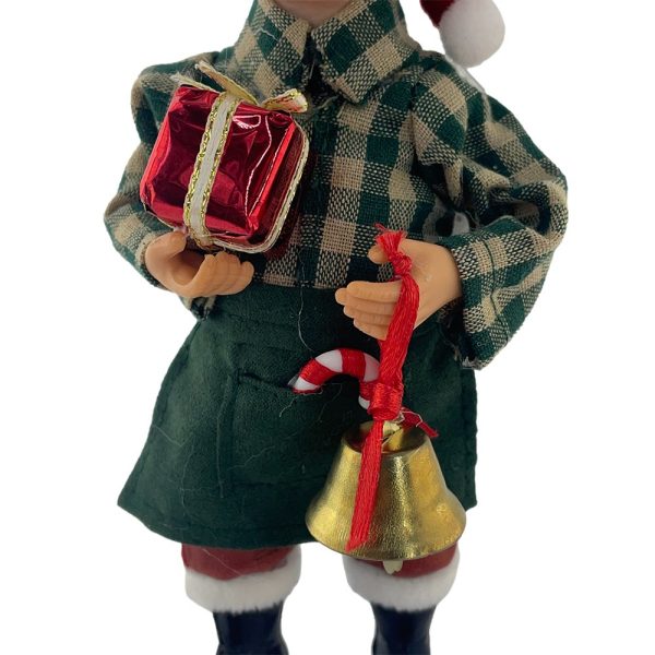 Elfo con Pacco Regalo e Campanella da Collezione - H 18 cm - immagine 3