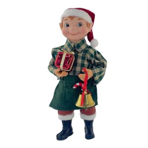 Elfo con Pacco Regalo e Campanella da Collezione - H 18 cm