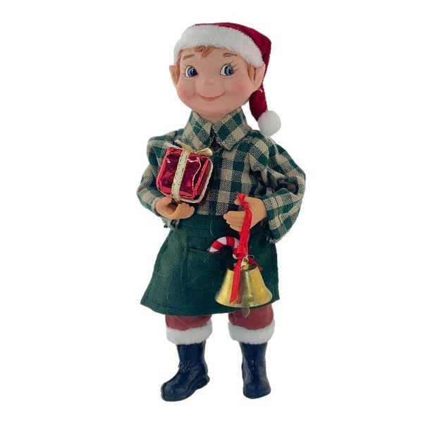 Elfo con Pacco Regalo e Campanella da Collezione - H 18 cm