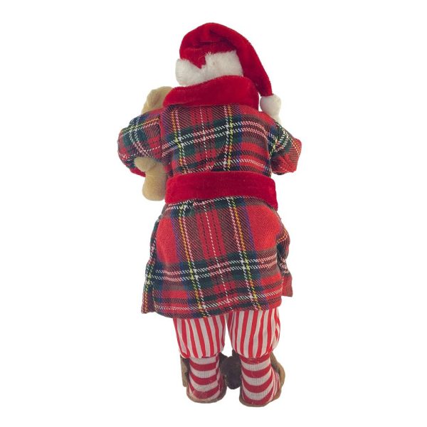 Babbo Natale in Pigiama Scozzese con Peluche da Collezione - H 28 cm - immagine 2