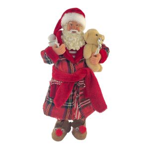 Babbo Natale in Pigiama Scozzese con Peluche da Collezione - H 28 cm