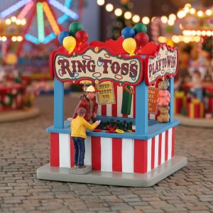 Bancarella del Lancio degli Anelli Ring Toss Game H 13 cm Chiosco del Luna Park Illuminato Lemax - 54459