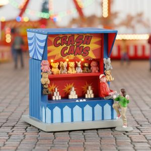 Bancarella delle Lattine Crash Cans Game H 12 cm, set di 2 pezzi Chiosco del Luna Park Illuminato Lemax - 54460