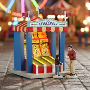 Bancarella del Centro al Bersaglio Skee Ball Game H 15 cm, set di 3 pezzi Chiosco del Luna Park Illuminato Lemax - 54461