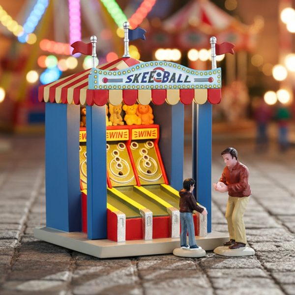Bancarella del Centro al Bersaglio Skee Ball Game H 15 cm, set di 3 pezzi Chiosco del Luna Park Illuminato Lemax - 54461