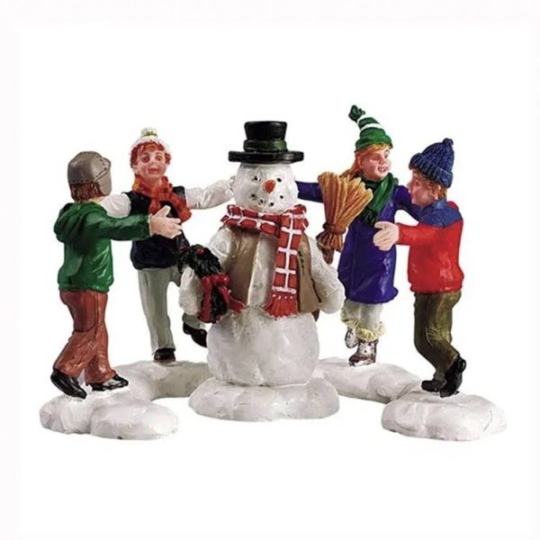 Bambini con Pupazzo di Neve Ring Around The Snowman H 6 cm, set di 3 pezzi Personaggio Lemax - 52112