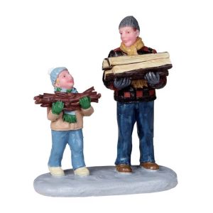 Padre e Figlio con Legna Firewood for The Hearth H 7 cm Personaggio Lemax - 02807