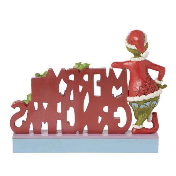 Grinch con Scritta "Merry Grinchmas" in Resina Jim Shore Grinch Collection - L 23,5 X H 18 cm - immagine 3