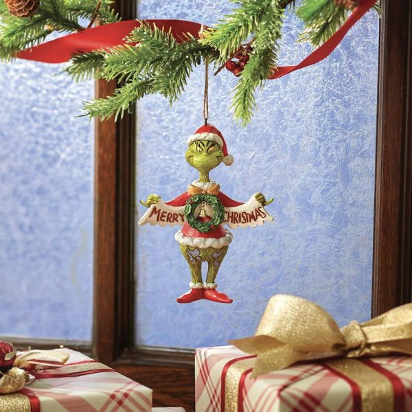 Grinch con Festone Merry Christmas in Resina Jim Shore Grinch Collection - H 13 cm - immagine 3