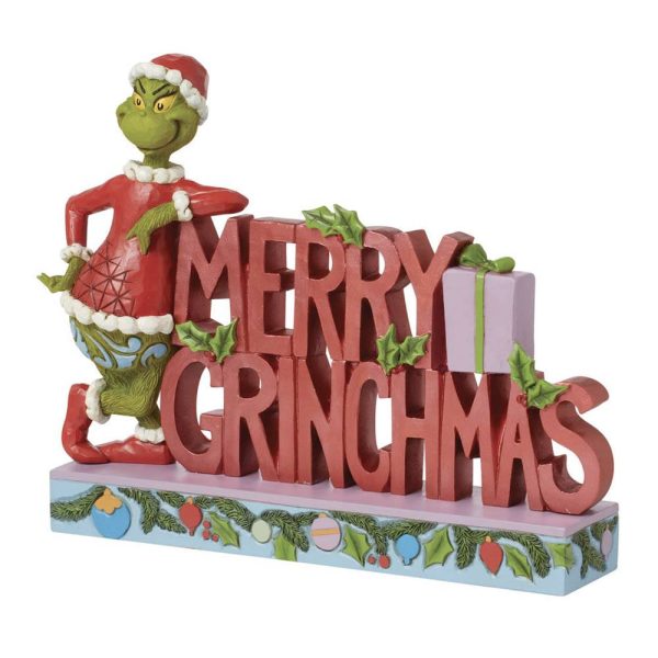 Grinch con Scritta "Merry Grinchmas" in Resina Jim Shore Grinch Collection - L 23,5 X H 18 cm - immagine 2