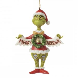 Grinch con Festone Merry Christmas in Resina Jim Shore Grinch Collection - H 13 cm