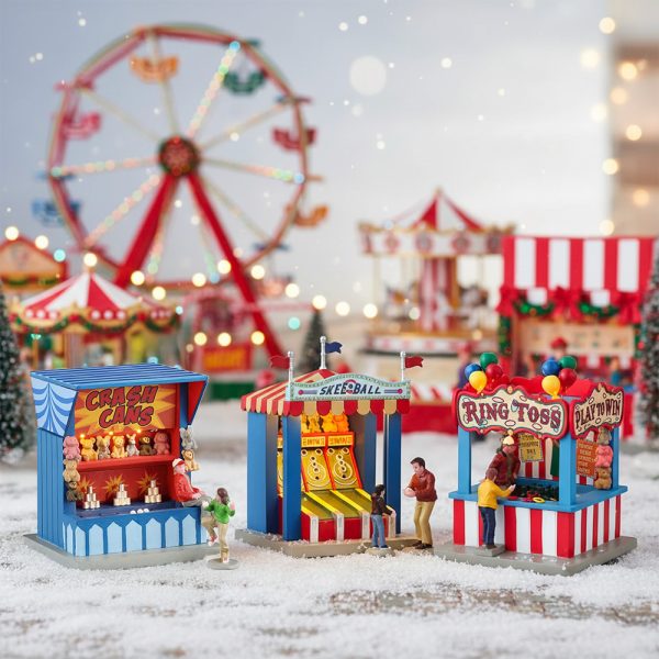 Bancarella delle Lattine Crash Cans Game H 12 cm, set di 2 pezzi Chiosco del Luna Park Illuminato Lemax - 54460 - immagine 2