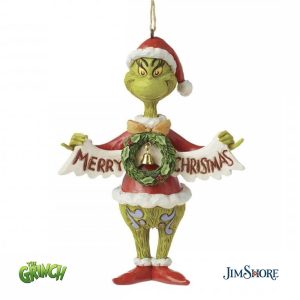 Grinch con Festone Merry Christmas Personaggio in Resina Grinch Collection by Jim Shore - H 13 cm