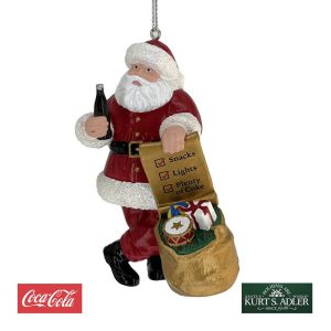 Babbo Natale con Sacco di Doni e Bottiglietta Coca-Cola® in Resina Kurt Adler - H 10 cm