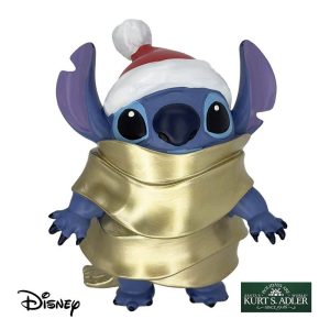 Stitch con Nastro Dorato Personaggio in Resina ©Disney Lilo & Stitch Kurt Adler - H 20 cm
