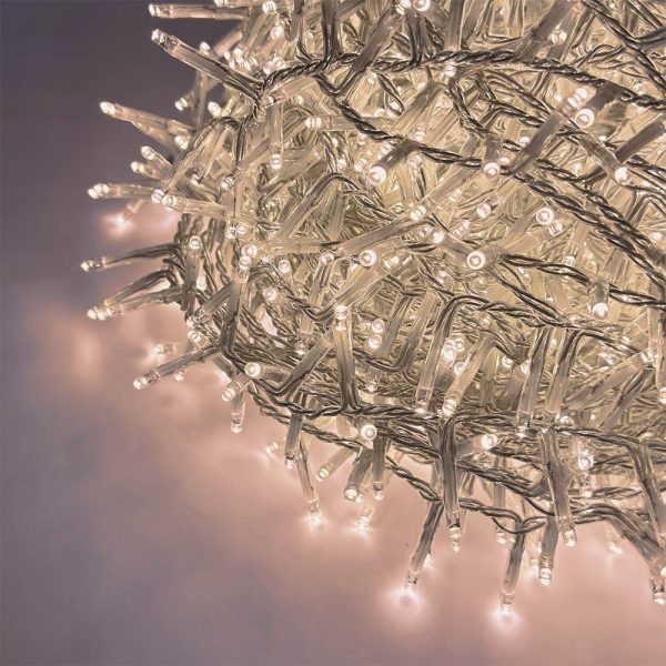 Catena di Luci LED Ravvicinate a Corrente ad Alta Luminosità per Albero di Natale | Bianco Caldo – Filo Trasparente