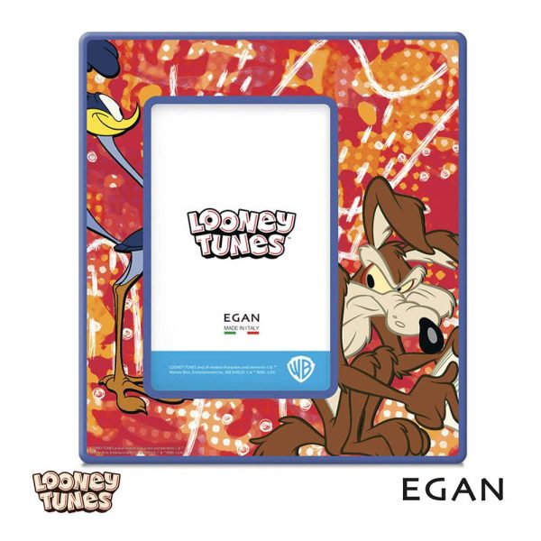 Portafoto con Willy il Coyote e Beep-Beep Personaggi Looney Tunes in Ceramica Smaltata Egan - 18 x H 20 cm