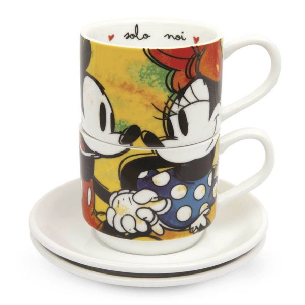 Set 2 Tazzine da Caffè Impilabili Mickey e Minnie Mouse Personaggi ©Disney in Porcellana Egan - Giallo - immagine 2