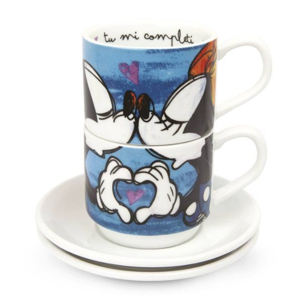 Set 2 Tazzine da Caffè Impilabili Mickey e Minnie Mouse Personaggi ©Disney in Porcellana Egan - Blu - immagine 2