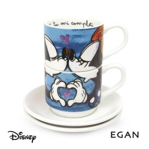 Set 2 Tazzine da Caffè Impilabili Mickey e Minnie Mouse Personaggi ©Disney in Porcellana Egan - Blu