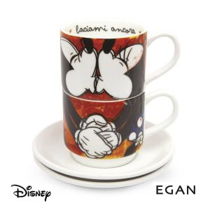 Set 2 Tazzine da Caffè Impilabili Mickey e Minnie Mouse Personaggi ©Disney in Porcellana Egan - Rosso