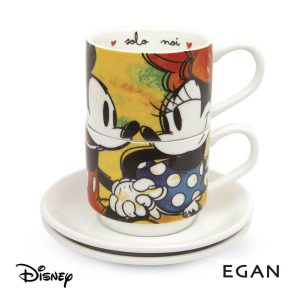 Set 2 Tazzine da Caffè Impilabili Mickey e Minnie Mouse Personaggi ©Disney in Porcellana Egan - Giallo